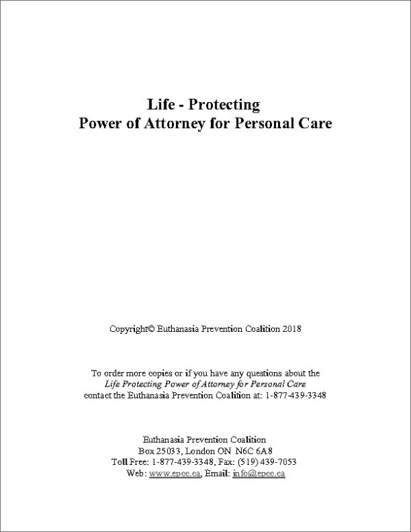 Life-Protecting Power of Attorney for Personal Care cover page